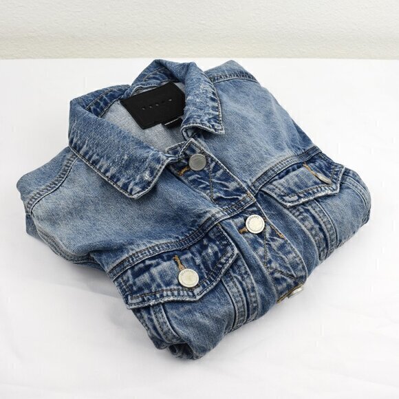 Blank NYC Distressed Jean Jacket Size X-Small Color Blue Gently Used‎ Condition - Picture 1 of 5